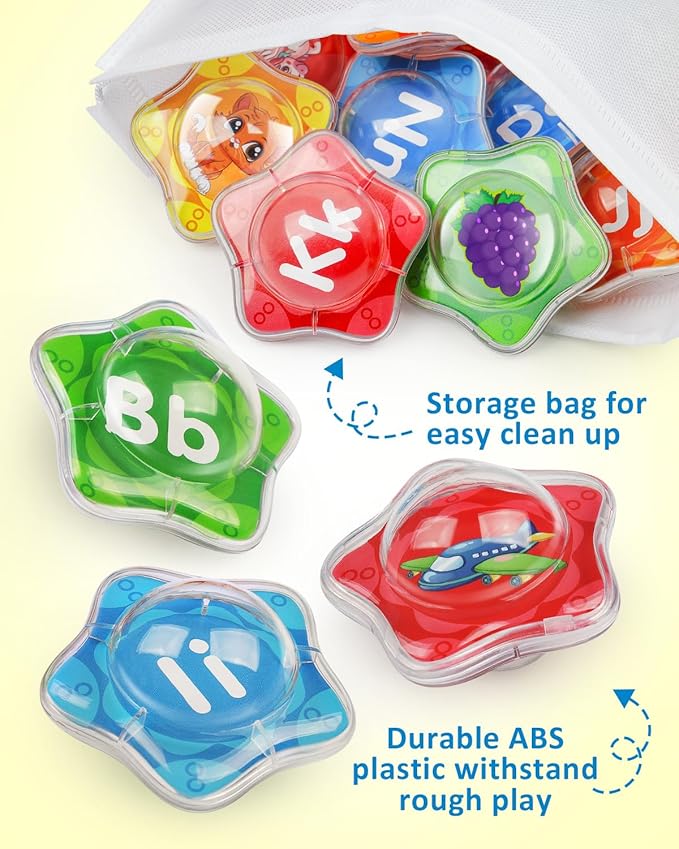 Coogam Starfish Floating Bath Toys, 26pcs Bathtub Alphabet Letters Set, Montessori Educational Water Pool Toy Learning Activities Shower Toy Gift for Preschool Years Old Toddlers