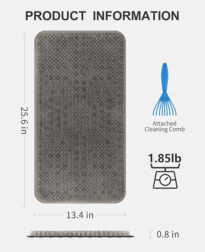 OTHWAY Non Slip Grassy Bathtub Mat : 25.6X13.4 inches Sturdy But Soft Bath Mat_Quick Drain Shower Floor Mat with Soft Bristles for Scrubbing Feet (Dark Grey)