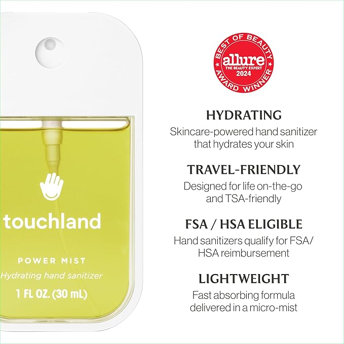 Touchland Hydrating Hand Sanitizer Spray, BLOSSOM Trio Set (Lavender, Vanilla, Rainwater), 1 FL. OZ. Travel Size Power Mist Sprays (Set of 3)