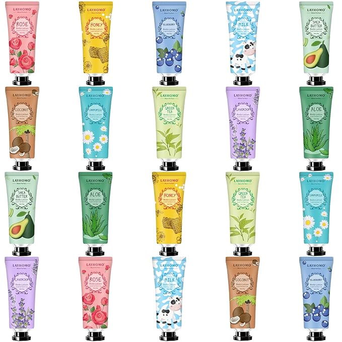 20 Pack Mini Body Lotion Gift Bulk for Dry Skin,Travel Size Small Body Cream With Shea Butter Natural Fragrance Moisturizing Body Lotion for Women Men,Stocking Stuffers Christmas Thank You Gift