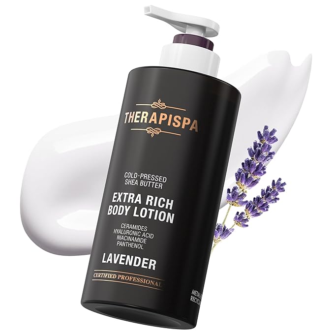 THERAPISPA Scented Body Lotion for Women – Calming Moisturizer with Shea Butter, Ceramides & Panthenol to Soothe & Comfort Dry Skin – Suitable for All (Lavender, 17.0 fl oz)
