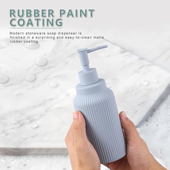 Modern Ceramic Soap Dispenser for Bathroom，14oz Ceramic Soft Touch Hand Lotion Dispenser with Pump，Liquid soap Dispenser for Kitchen Rubber Paint (Blue)