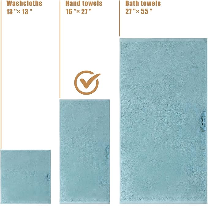 SEMAXE Hand Towel for Bathroom, 100% Combed Cotton Towel with Hanging Loop, Hotel Quality Absorbent Towel, Solid Colored Simple Style, 1 Pc Blue Hand Towel, 550 GSM, 27" L x 16" W