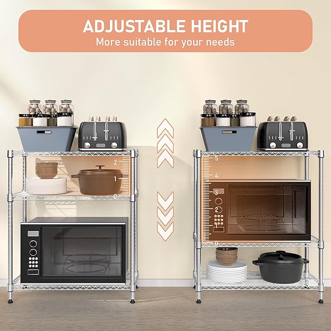 750 lbs 3 Tier Storage Rack Metal Wire Shelving Unit, Storage Standing Shelf Organizer for Laundry Bathroom Kitchen Pantry Closet Garage Basement Utility Room, Chrome 13.8" D x 29.5" W x 35.5" H