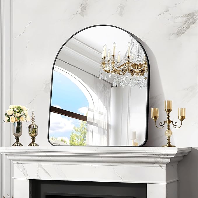 Arched Bathroom Mirror, 30"x36" Black Arched Mirror for Bathroom, Wall Mounted Mirror, Black Vanity Wall Mirror w/Metal Frame for Bedroom, Entryway, Living Room, Hanging or Leaning Against Wall