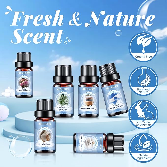 Clean Essential Oils Set - 6 Premium Essential Oils for Diffusers for Home, Candle Making & Soap Making: Eucalyptus Spearmint,Fresh Linen,Rose Wonderland.These Long-Lasting,Skin-Safe Aromatherapy Oils