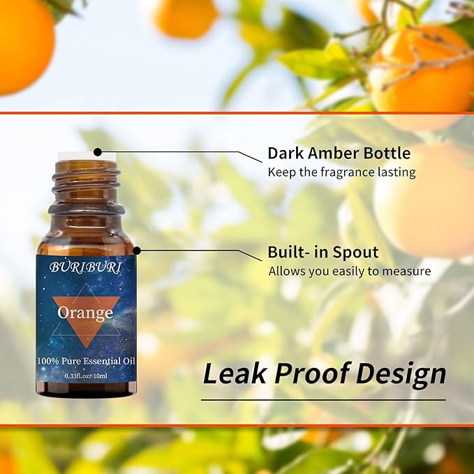BURIBURI Orange Oil and Vanilla Essential Oil, 100% Pure, Undiluted, Natural, Organic Aromatherapy Orange Essential Oils Gift Set, 10MLx2