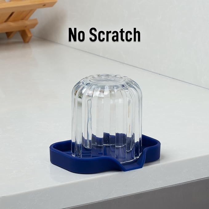 Zulay Kitchen Small Silicone Sponge Holder (4.9x3.3”) – Space-Saving Sink Organizer Tray for Sponge, Soap, Brush & More – Compact Non-Slip Dish for Kitchen & Bathroom (Dark Blue)