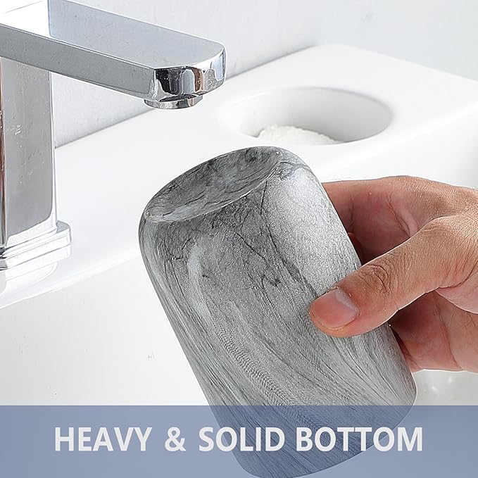 Marble Grey Toothbrush Holders - 2 Ceramic Toothbrush Holders for Bathrooms Toothbrush Toothpaste Holders Set, Grey Bathroom Tumbler Cups Reusable Toothbrush Mouthwash Cup, Bathroom Counter Organizer.