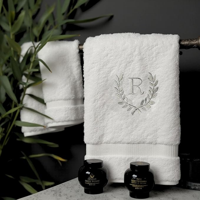 Decorative and Monogrammed Hand Towels for Bathroom Kitchen Makeup | Personalized Gift for Wedding-Bridal | Roman Font Custom Luxury Turkish Towel | Spa Collection, Oversized, 16 X 30 Inch, Set of 2