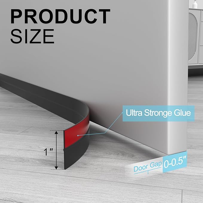 Heavy-Duty 20 ft x 2 in Weather Stripping, Door Draft Stopper Silicone Seal Strip for House and Glass Shower Doors for Collision and Side Gaps of Door and Windows, Black