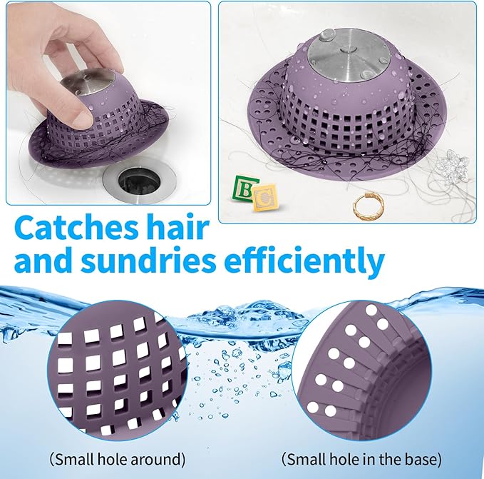 Shower Drain Hair Catcher, Bathtub Drain Cover Foldable Silicone Shower & Tub Protector for Pop-Up & Regular Drains