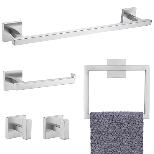 YACVCL Towel Bar Set, 5 Pieces Bathroom Hardware Set Brushed Nickel Bathroom Accessories, SUS304 Stainless Steel Towel Racks Holder Set Wall Mounted 23.6 Inch