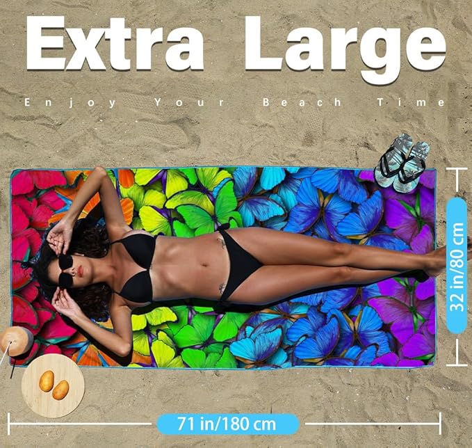 2 Pack Microfiber Lightweight Beach Towel Sand Free Quick Dry Absorbent Thin Compact Towels for Swimming Pool Camping Beach Accessories Large Easy Pack Travel Things for Vacation Essentials Gift