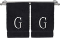 Monogrammed Hand Towel, Personalized Initial Gift, Extra Absorbent 100% Turkish Cotton - Soft Terry Finish - Set of 2 - White Block Initial G - Embroidered on Black Towels