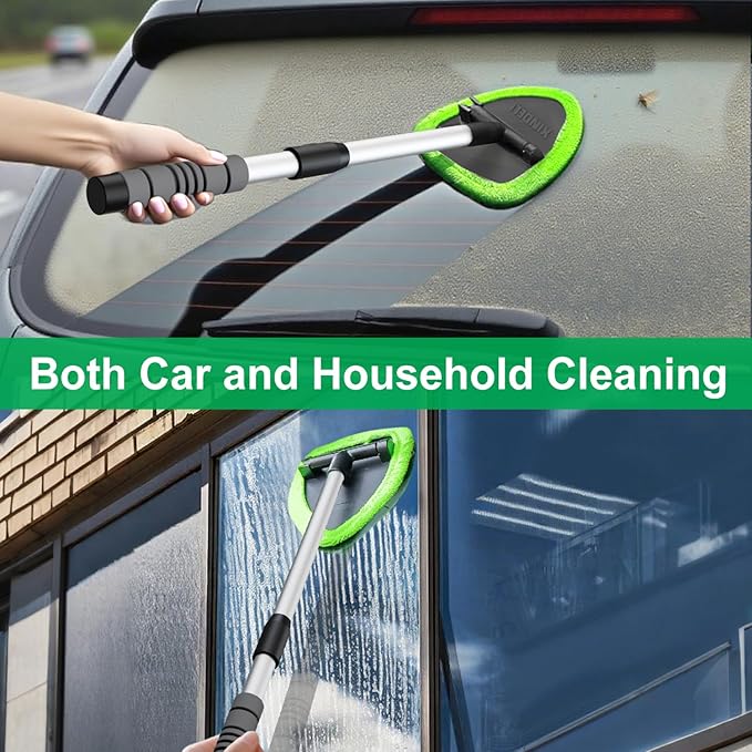 XINDELL 24-inch Windshield Cleaner Tool – Upgrade Large Head Car Interior&Exterior Window Cleaning Kit with Extendable Handle & 4 Microfiber Pads, Auto Wiper Brush for Car, Trucks, SUVs, RVs & Home