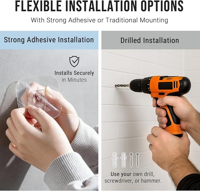 G-Promise All Metal Handheld Shower Head Holder, Adjustable Wall Mount Shower Wand Bracket, Strong Adhesive Disc Mount or Drill Installation (Chrome)