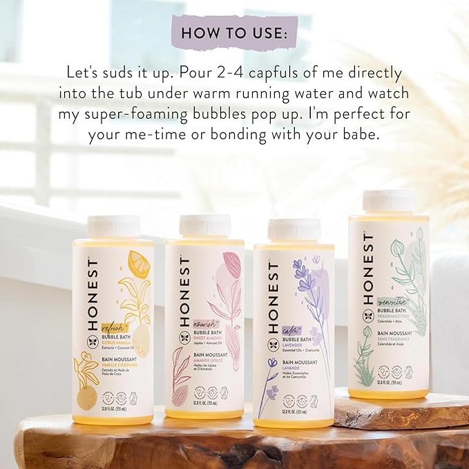The Honest Company Foaming Bubble Bath Gentle for Baby Naturally Derived Tear-free Hypoallergenic Sweet Almond Nourish 12 fl oz