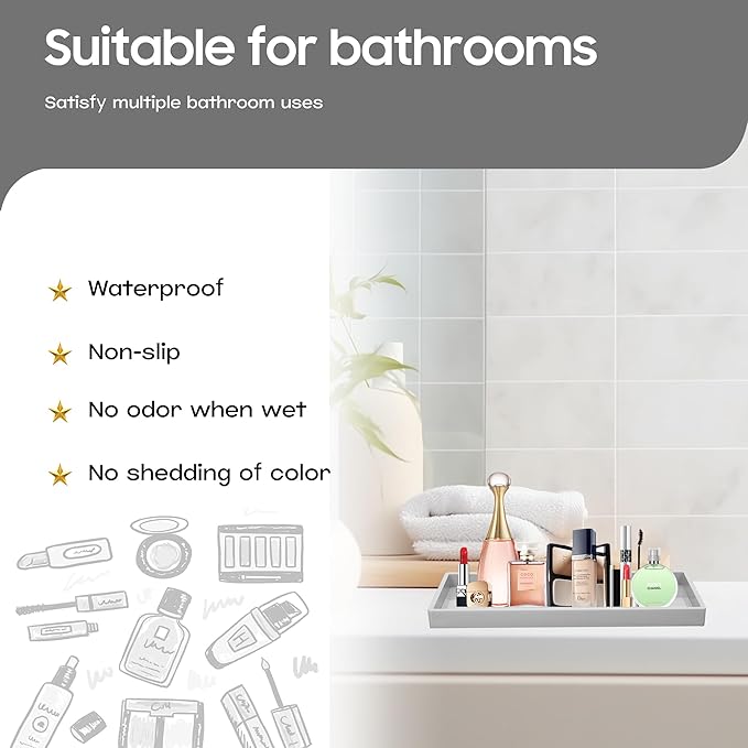 Vanity and Bathroom Tray, 11.8" ABS Countertop Organizer,Waterproof Vanity Tray for Toilet Tank,Perfume,Soap,Keys,Bathroom Accessories,Kitchen and Bath Trays,Non Slip Small Trays,Gray,2 Pack