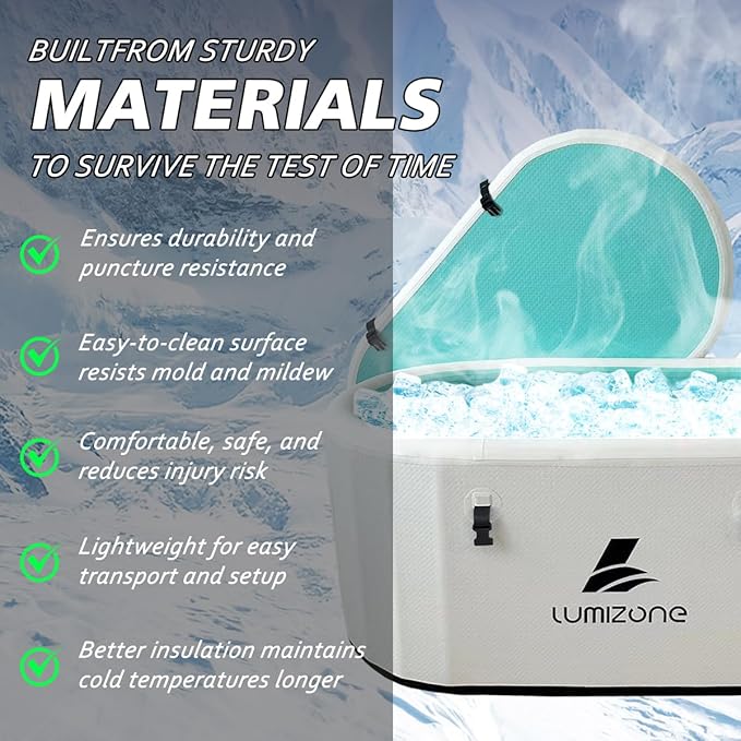 Lumizone Inflatable Cold Plunge Tub 132 Gallons Capacity Ice Bath Portable Ice Bath Tub Compatible With Water Chillers with Lid Drop Stitch PVC Double Layer Seals Oversized for Athletes
