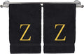 Monogrammed Hand Towel, Personalized Initial Gift, Extra Absorbent 100% Turkish Cotton - Soft Terry Finish - Set of 2 - Gold Block Initial Z - Embroidered on Black Towels
