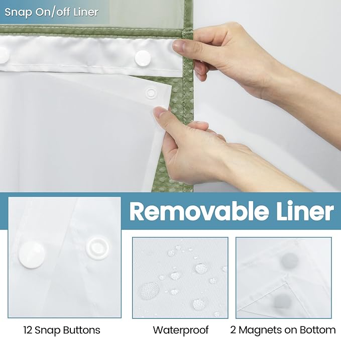 Sage Green Long Hotel Shower Curtain - 230GSM Waffle Textured Heavy Duty Thick Fabric Shower Curtains for Bathroom,71W x 86H