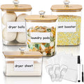 Large 4 Pack Laundry Pods Container & Laundry Powder Container, Plastic Laundry Room Organization and Storage Jars, Dryer Sheet Holder with Lid, Scoops, 16 Labels