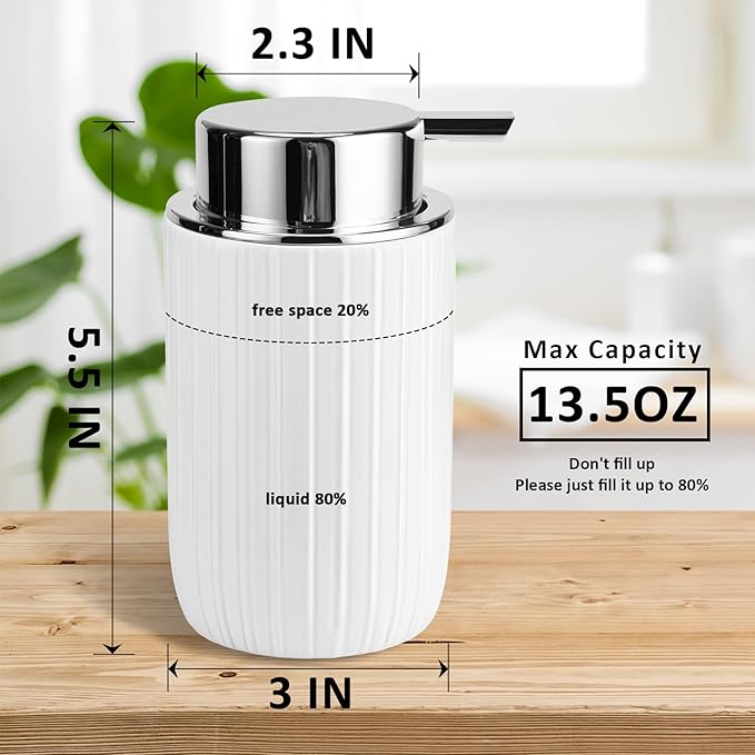 Soap Liquid Dispenser Ceramic with Easy-to-Press Pump Hand Liquid Dispenser (Can't Foam) for Shampoo Bathroom Countertop 13.5 oz