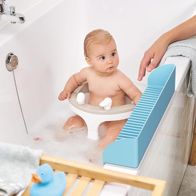 Roslim 2 Pack Splash Guard for Bathtub & Sink - Silicone Kids Bath Splash Guard Shelf, Bath Toy Tray Holder, Tub Water Splash Guard with 4 Suction Cups, Bathroom Accessories for Kids Bath, Blue
