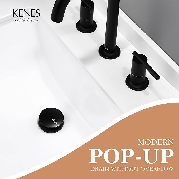 KENES Bathroom Vessel Sink Pop Up Drain Without Overflow Assembly, Lavatory Vanity Sink Drain Stopper, Anti-Clogging Drain Strainer, Matte Black, KE-P300A-2