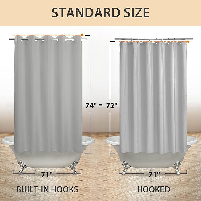 River Dream No Hook Hotel Cloth Grey Shower Curtain Soft Microfiber & Waterproof - Fabric Shower Curtain or Liner, Washable & Bottom Magnets, Gray, 71x74