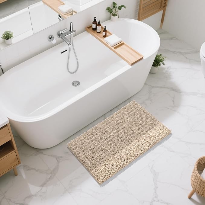 Yimobra Large Bathroom Rugs Non Slip Washable 36x24 Inch - Ultra Soft Absorbent Chenille Bath Mat, Quick Dry Shaggy Floor Carpet for Tub Shower, Light Brown Home Decor Accessories