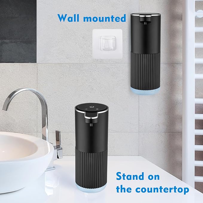 Automatic Foaming Soap Dispenser, 4-Level Adjustable Electric Foam Hand Soap Dispenser, USB Rechargeable Touchless for Bathroom Countertop, Kitchen, 13.5oz, Wall Mounted(Black)