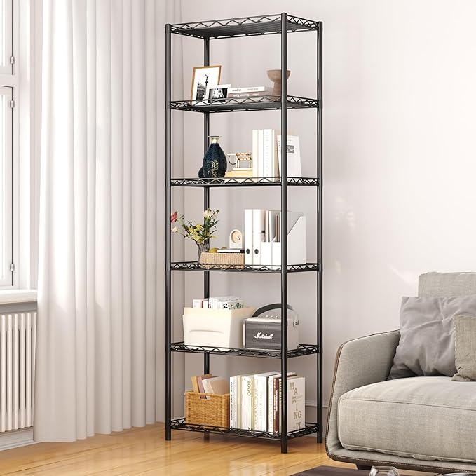HOMEFORT 6-Tier Wire Shelving, 6 Shelves Unit Metal Storage Rack, Durable Organizer, Perfect for Pantry Closet Kitchen Laundry Organization (Black)