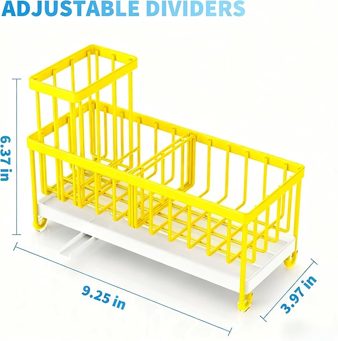 Cisily Yellow Sponge Holder for Kitchen Sink, Sink Caddy Organizer with High Brush Holder, Kitchen Countertop Organizers and Storage Essentials, Yellow Kitchen Decor and Accessories