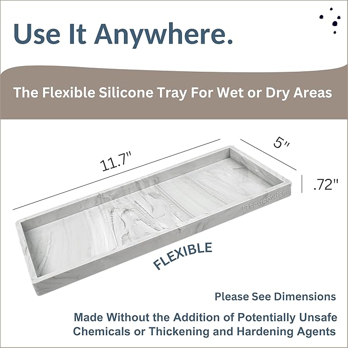 Countertop and Vanity Tray - 11.7" Silicone Bathroom Tray Countertop, Dish Soap Trays for Kitchen Counter, Sink Organizer Accessories Caddy, Toilet Laundry Shower Makeup Mat Oil Holder