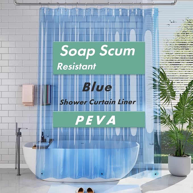 AmazerBath Extra Long Shower Curtain Liner, Clear Blue Shower Liner 84 Inches Long, 72x84 Plastic Shower Curtain Liners, Cute Tall Shower Liner, PEVA Bathroom Shower Curtain Liners & 3 Magnets