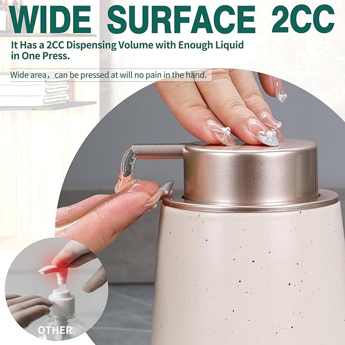 Bosilunlife Hand Soap Dispenser - 12oz Ceramic Soap Dispenser Bathroom Refillable Liquid Soap Pump Dispenser for Bathroom Kitchen Dispenser for Dish Soap with Easy-to-Press Pump