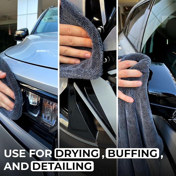 Large Car Drying Towel, 1300 GSM Professional Car Towel with Double Twisted Loop,Super Absorbent Large Microfiber Drying Towels for Cars, Trucks, SUVs - 20"x26", Gray