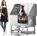 DWVO Professional Pet Dog Bathing Station for Grooming, 50'' Dog Grooming Bathtub with Right Staris, Floor Grate, Faucet, Showerhead & Soap Holder for Large, Medium & Small Pets