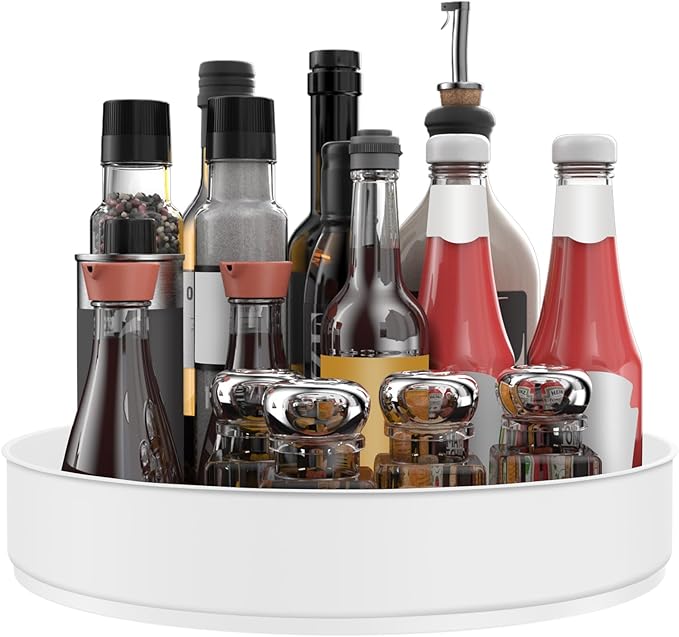 VAEHOLD Lazy Susan Turntable Spice Rack Organizer for Kitchen Cabinet, Storage Tray for Fruit, Snacks, Salad - Organizer for Cupboard, Pantry, Bathroom, Table, Cosmetic (White, 9 4/5'')