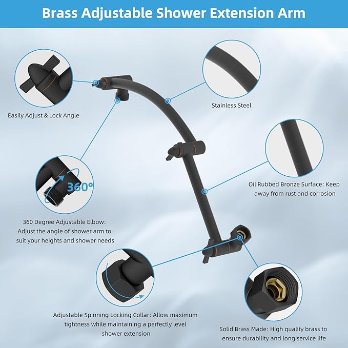Hibbent All Metal cUPC Certified Rain Shower Head, 10'' High Pressure Rainfall Showerhead with 16" Shower Head Extension Arm, Brass Adjustable Shower Arm Extender, fixed Showerheads, Oil Rubbed Bronze