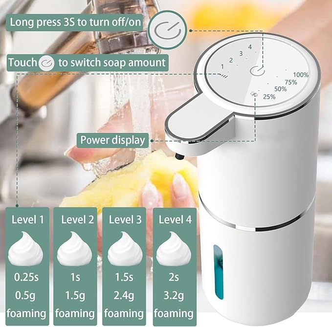 2Pack Automatic Soap Dispenser – Touchless Foaming Soap Dispenser 400ml USB Rechargeable Dispenser Electric Wall Mounted 4levels Adjustable Foam Dispenser Pump for Bathroom Kitchen Dish Soap