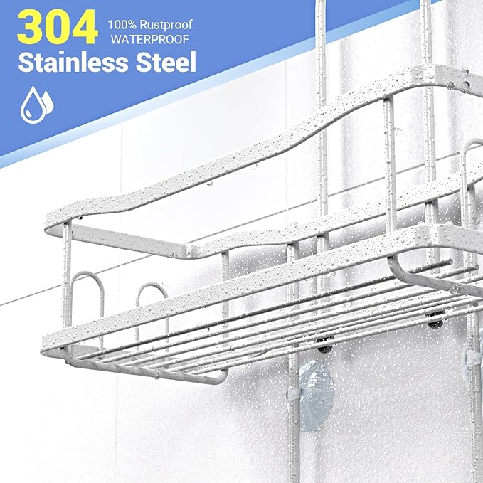 Hanging Shower Caddy Bathroom Organizer: Rustproof Shower Shelf Racks Over Shower Head - No Drilling Inside Bath Shower Rack Shelves Over Showerhead for Shampoo with Soap Holder White