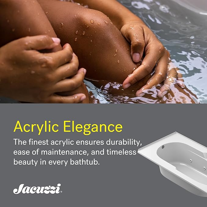 Jacuzzi SIGNATURE Acrylic Drop-In Bathtub, Jet Massage Tub, Slip Resistant, Left Drain Placement, 60" (L) x 36" (W), Rectangle, Oyster