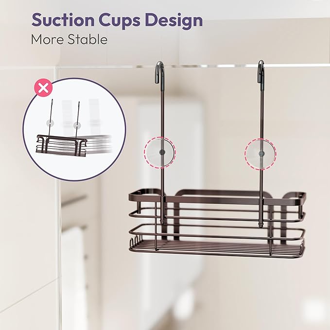 SWTYMIKI Shower Caddy Hanging Organizer - Over the Door Shower Caddy with 6 Hooks, 2 Installation Ways, Stainless Steel Rustproof Bathroom Organizer, Bronze