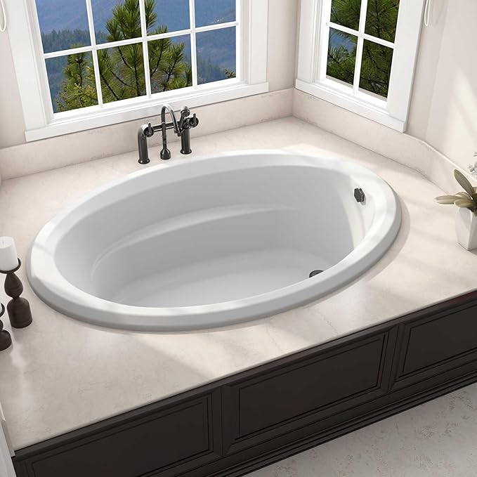 Jacuzzi SIGNATURE Acrylic Whirlpool Oval Drop-In Bathtub, Includes Heater & 6 Jet Massage, Slip Resistant, Right Drain Placement, 59" (L) x 41" (W), Oyster
