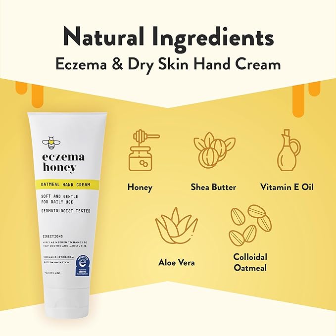 ECZEMA HONEY Oatmeal Hand Cream - Natural Hand & Body Lotion for Eczema Rash Relief - Eczema Cream for Dry, Itchy, Sensitive, & Irritable Skin (4 Oz)