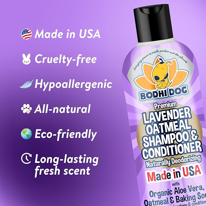 Bodhi Dog Premium Lavender Oatmeal Shampoo & Conditioner - Organic Formula for Dogs, Cats & Pets - Hypoallergenic, Soothes Dry, Itchy Skin & Supports Skin Health - Made in USA (8 Fl Oz)