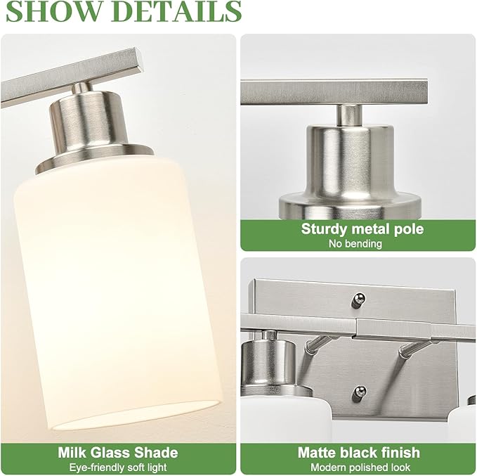 5-Light Vanity Light with Milky White Shades, Brushed Nickle Bathroom Lighting Fixtures Over Mirror, Modern Bathroom Wall Lamp for Mirror Living Room Cabinet Bedroom